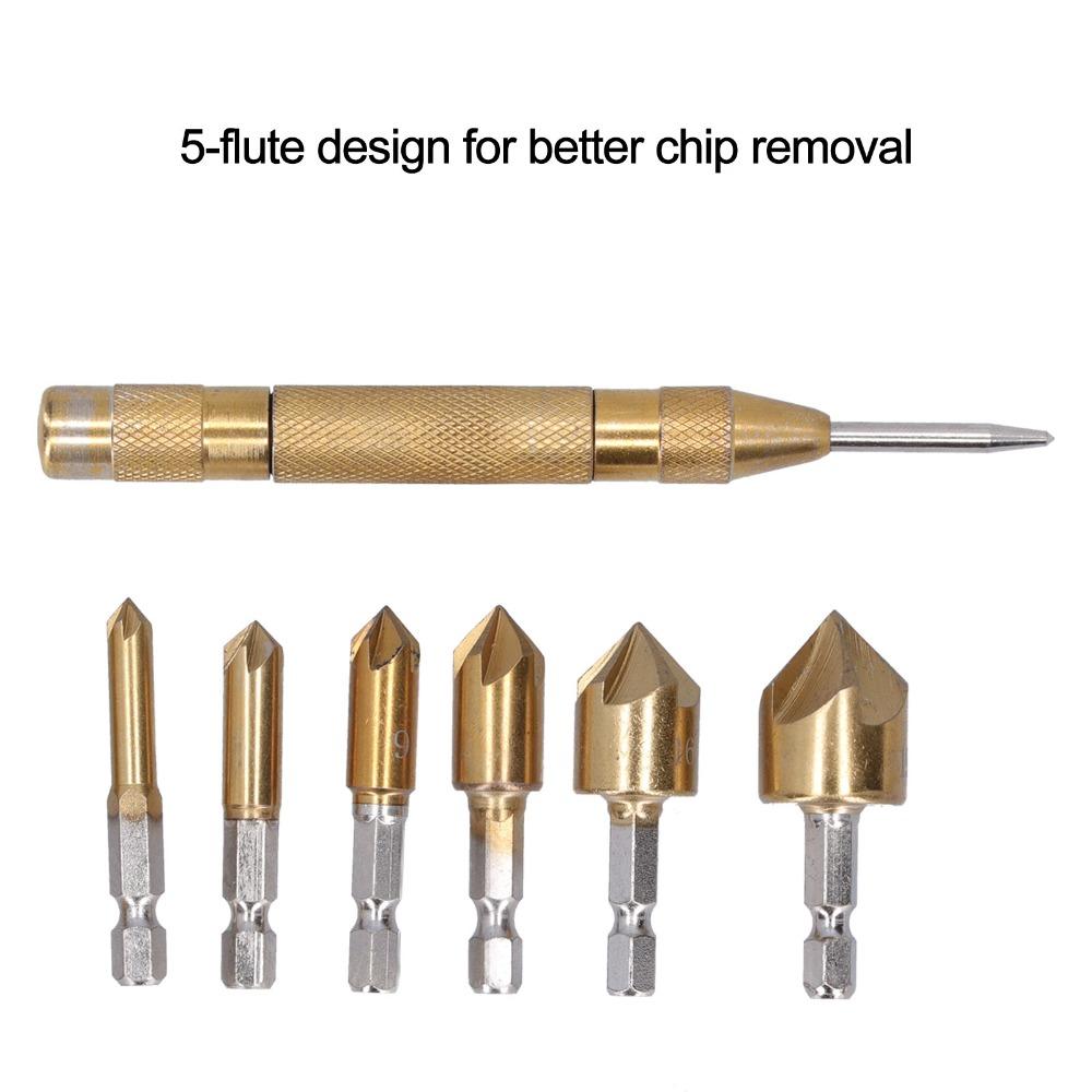 6pcs 90 Degree Countersink Drill Bit Set 5 Flute Chamfering Tool  Woodworking Drilling