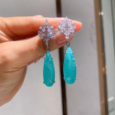 Schmuck Retro Imitation Paraiba Große Ohrringe Abend Wassertropfen Hauptstein 10 * 30 Ohrstecker