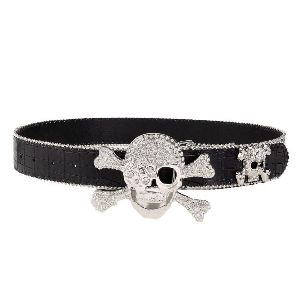 

Skeleton Rhinestone Skull Belt Youth Pu Waistbands Trendy Rivet Belt Daily Style 3
