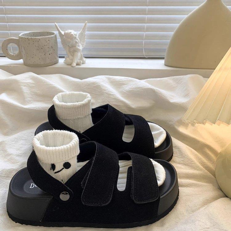 

Wear Mori shoes outside women s summer new retro casual platform slippers Velcro two sandals 39 чёрный