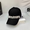 Black hat female trendy brand rhinestone baseball cap showing a small face solid color hard top cap sun protection large brim