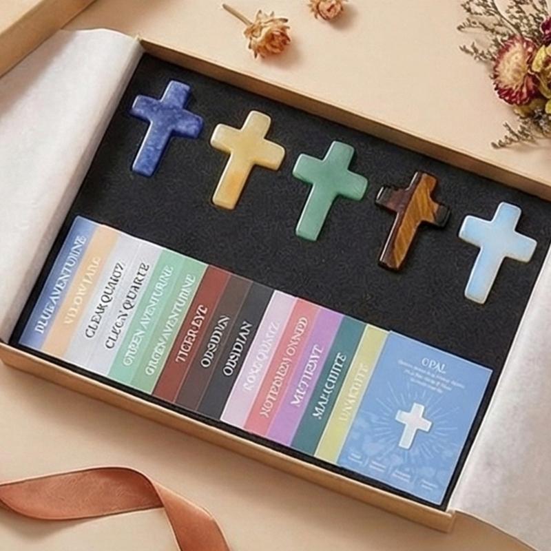 Pocket Hug Gift Natural Crystal Crosses Pendant Set With Description Cards For Jewelry Making And Home Decoration