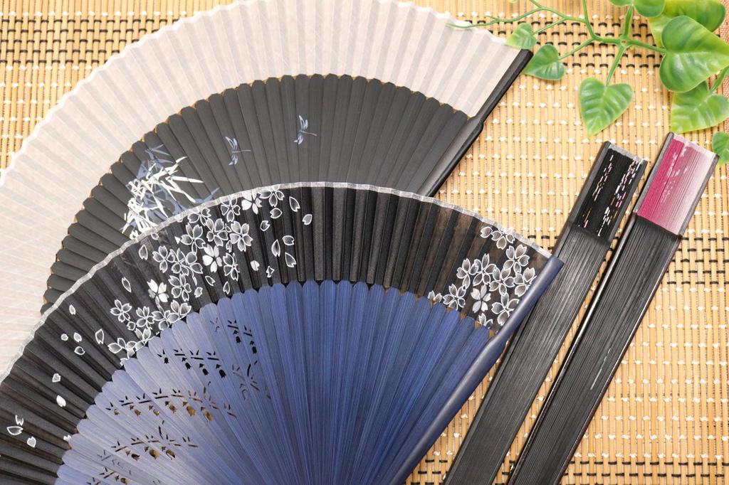 Folding Cherry Blossom 123009 Asahi-O Fan, Design, Black/Navy,