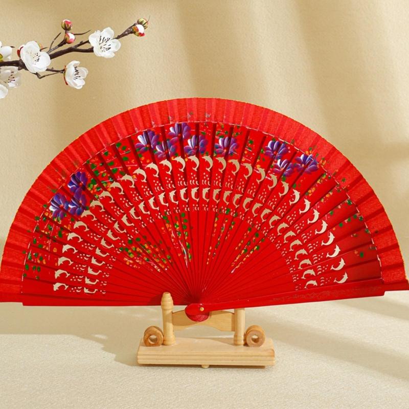 Folding Fan Wood Spanish Fan For Dancing Printing Hand Folding Fan Home Decorations
