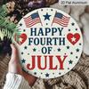 Patriotic Independence Day Metal Aluminum Wall Decor - 2D Flat Print American Flag Design with Stars, Stripes & "Happy 4th of July" Text