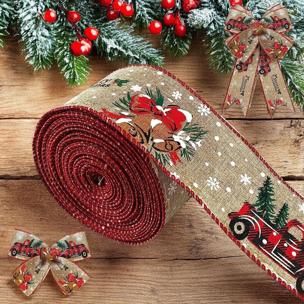 Christmas Imitation Linen Elk Bell Webbing DIY Christmas Tree Decoration Creative Truck Ribbon