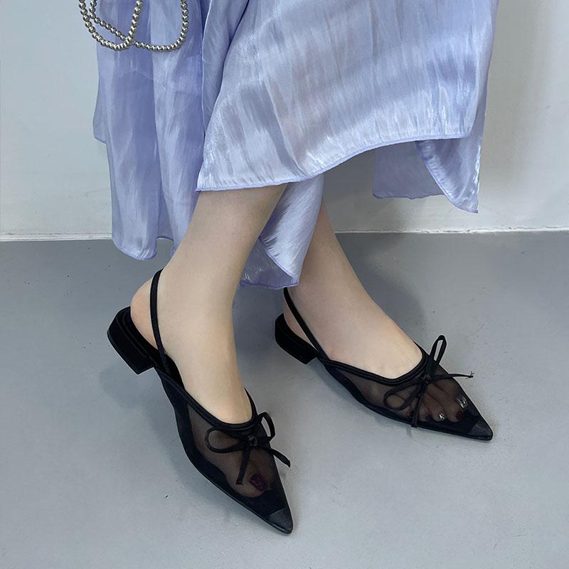 Fashion Big Size 43 Fashion Mesh Ladies Flats Sandals Shoes Shallow Female Butterfly-Knot Footwear Pointed Toe Women Flats Sandals Shoes