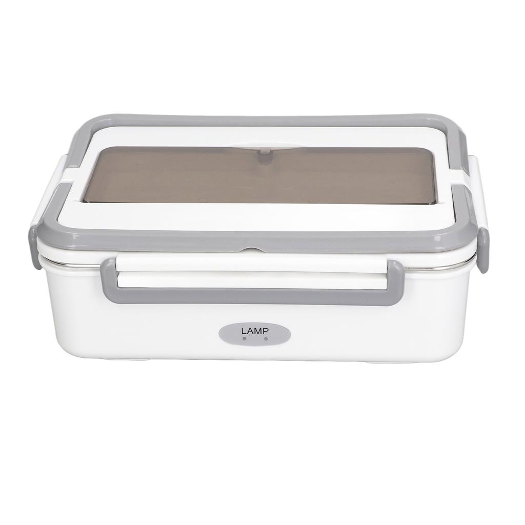 Electric Lunch Box Gray White Double Handles Water Free Pluggable 2 Grid Low Noise Heating Lunch