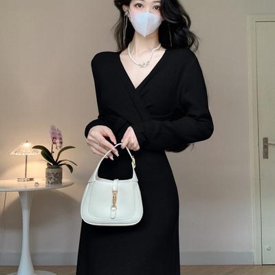 Robe Manteau Femme Automne et Hiver Long Tempérament Déesse Fan Sens Haut de Gamme du Bas avec Robe Tricotée