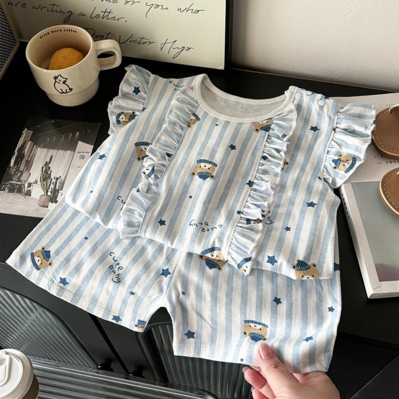 

2pcs/set Cute Newborns Set Flying Sleeve Tops + Shorts Baby Toddler Girls Boys Outfit Set Cotton Set With Baby SummerClothes 80