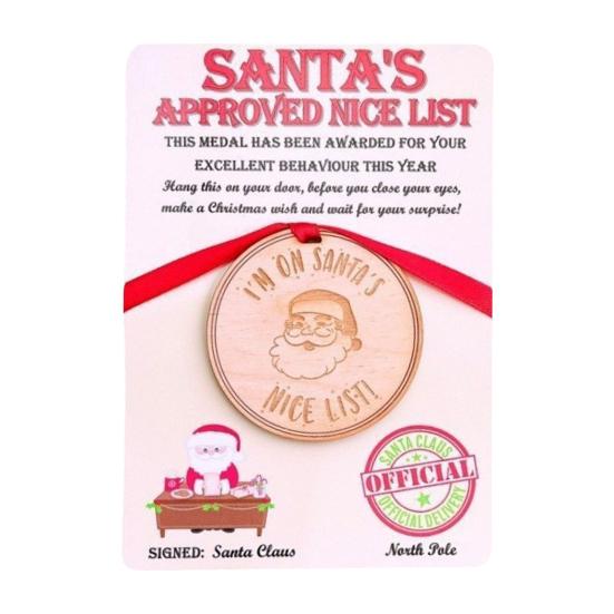 1/2/3Pcs Santa's Nice List Medal I'M ON SANTA'S NICE LIST Wooden Medal with Red