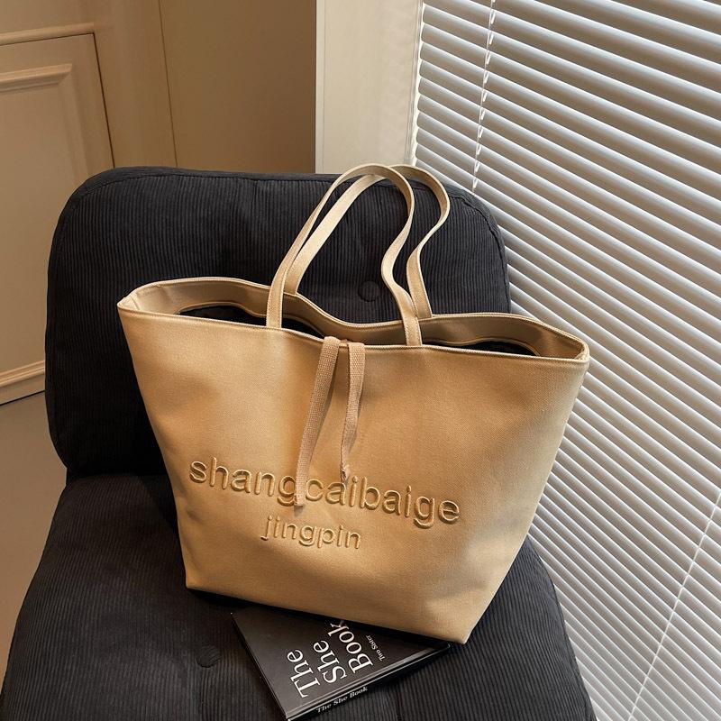 Canvas Bag Women's Large-capacity New Versatile Simple Casual Shoulder College Student Class Tote Bag