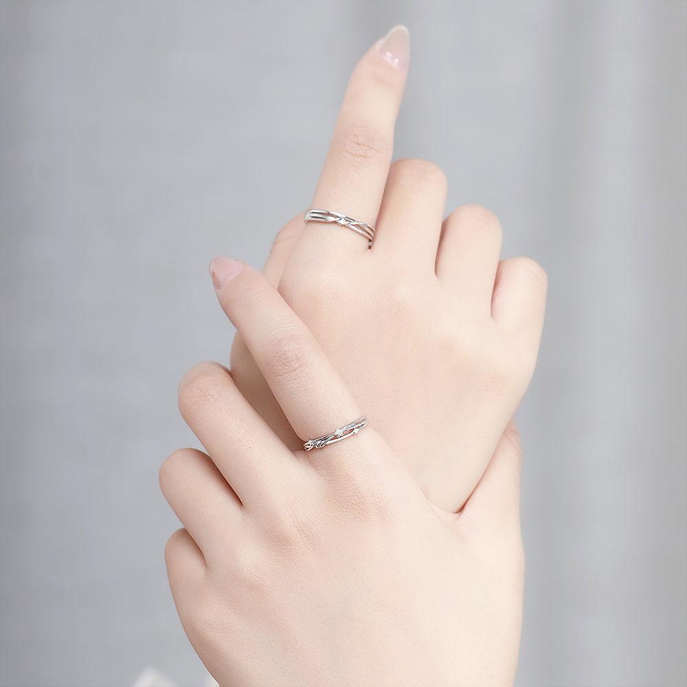 Intertwined Star Trails Sterling Silver Couple's Rings with Diamonds, Adjustable, Custom Engraved.