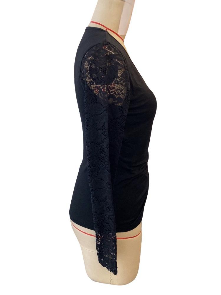 Frühling Einfarbig Kreuz-Spleißspitze Ärmel Langarm T-Shirt Slim Dünne Oberteile Damen Vielseitige Schrank-Essentials Modeartikel Hemd