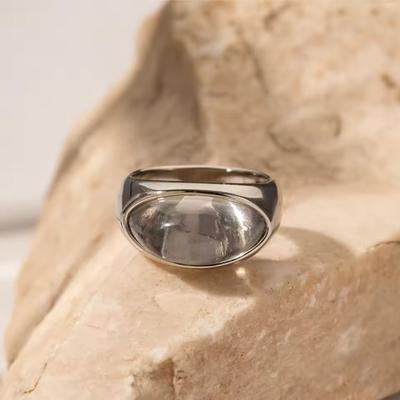 Autumn and Winter New Style Unique Natural Stone Stainless Steel  France Chic Metal Ring Charm Trendy Jewelry Women