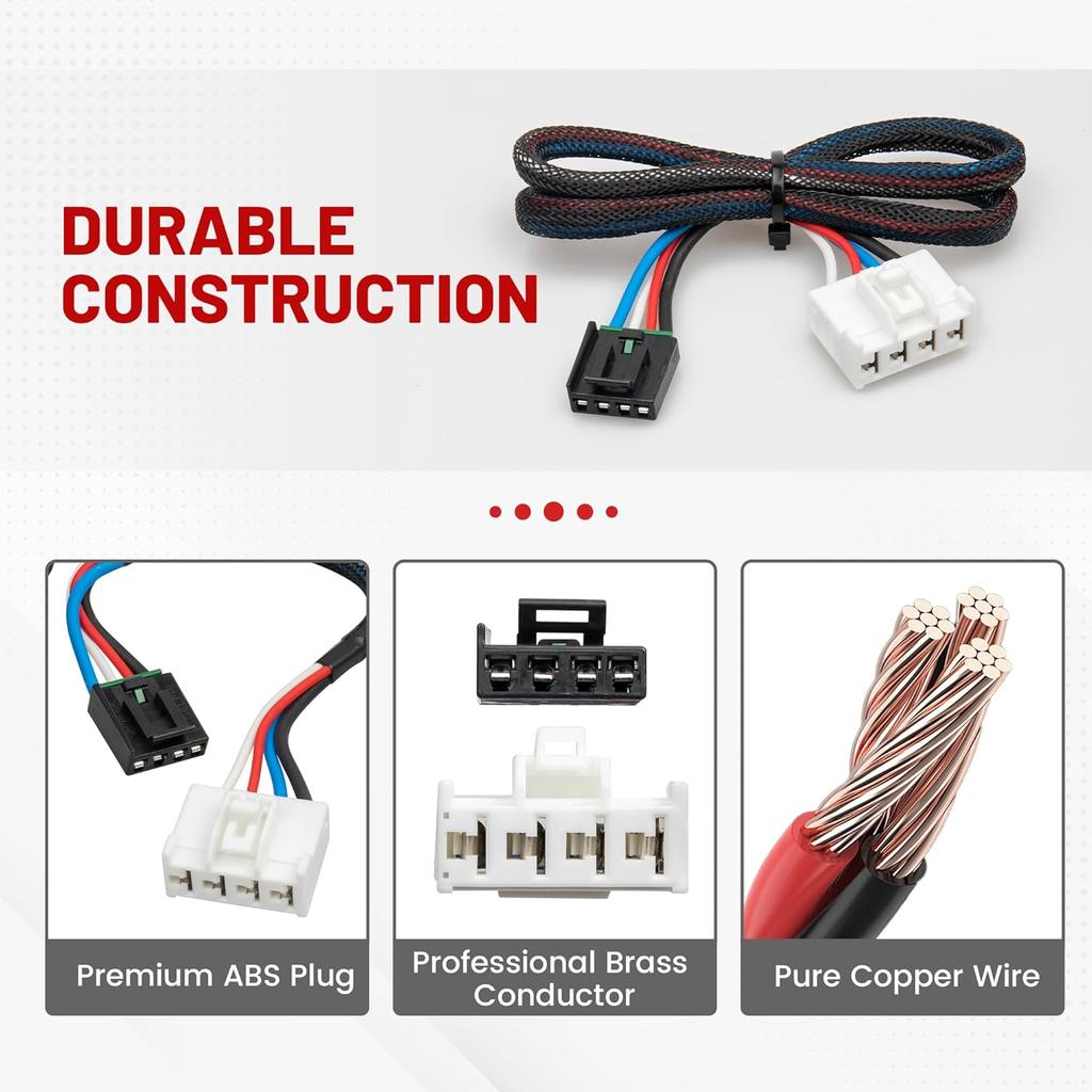 RED WOLF Brake Control Wiring Harness Fit For 1995-2009 Dodge Ram Chrysler Adapter Towing Trailer Brake Controller Wire 4 Pin Connector Cable Mount