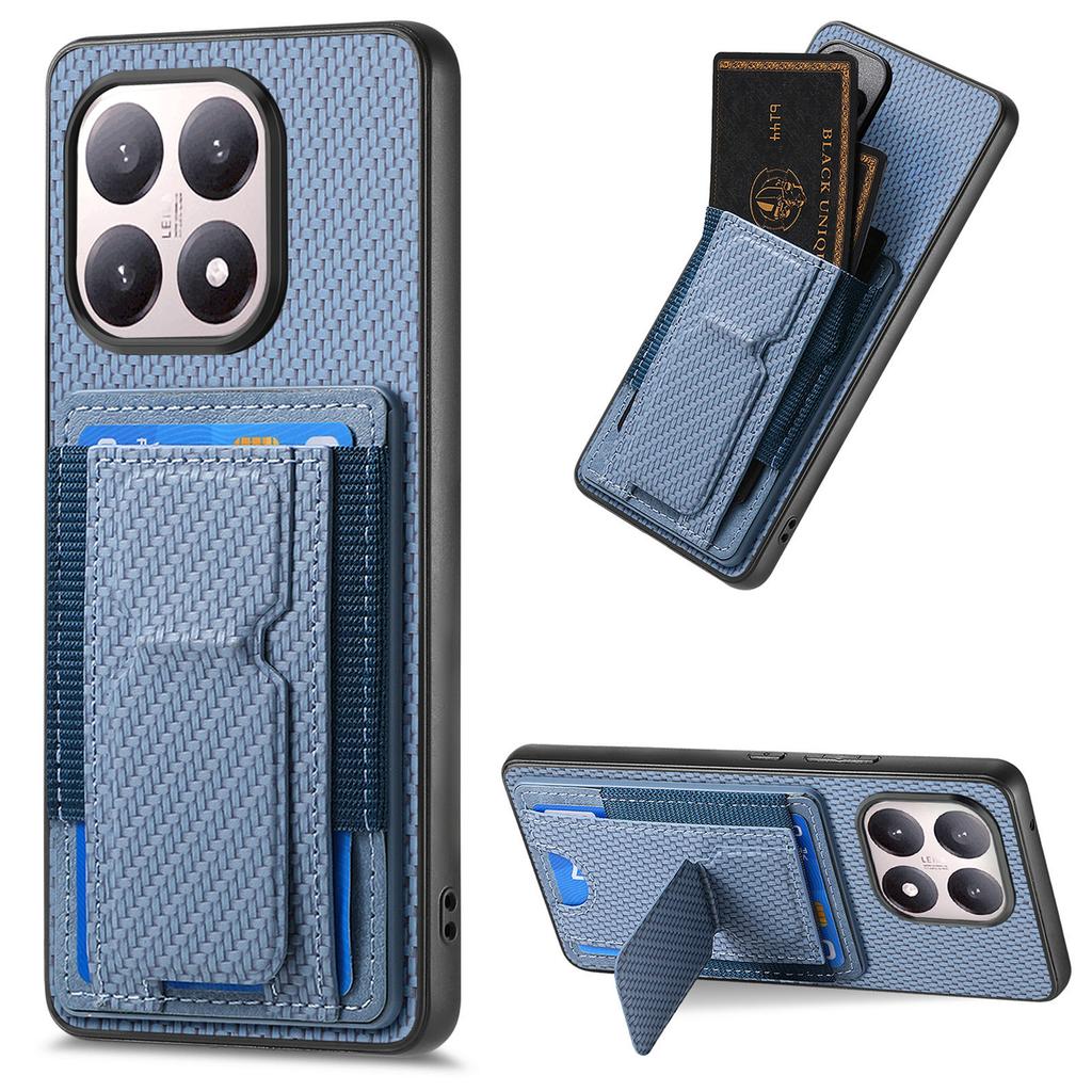 For Xiaomi 15T Case with Card Holder Kickstand Fiber Pattern Leather Back Cover