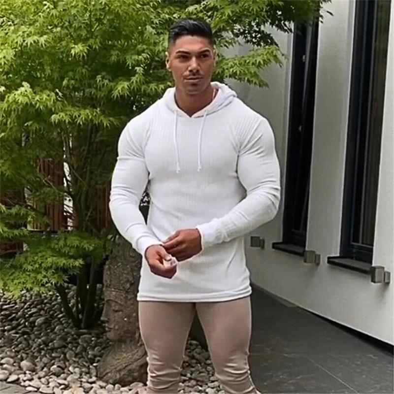 

Muscleguys Весенне-осенние мужские худи для бега, тонкие вязаные спортивные свитера, классические в рубчик, облегающие, для тренажерного зала, фитнеса, пуловеры M