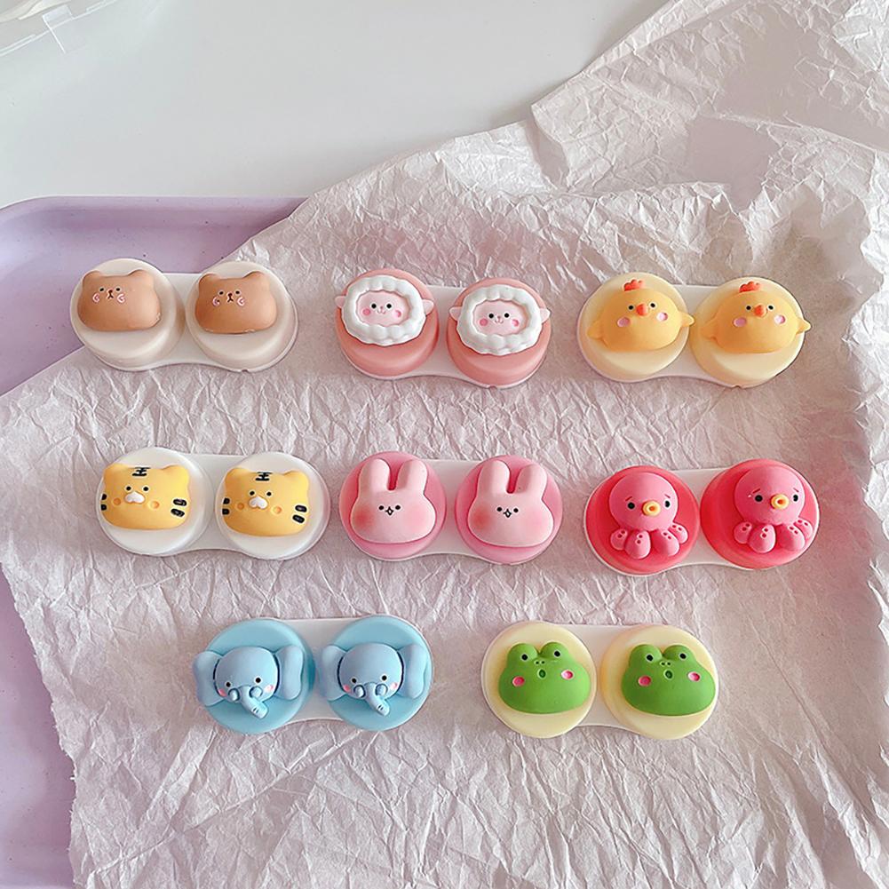 Cute Contact Lens Case with Lenses Tweezers Contact Lens Kit Holder Container Cartoon Animal Lens Storage Box