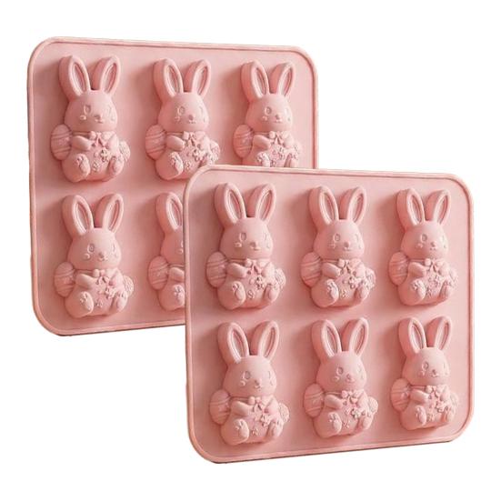 Easter Bunny Mold Set 3D Silicone Ice Tray Food-Grade Safe BPA-Free Non-Stick Easter Bunny Shape Mold for Baking Chocolate Cake Jelly Fudge Snacks