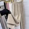 Hose für Damen Übergröße Verdickt Dehnbar Elastisch Hohe Taille Lange Hose Einfarbig Fleece Lässig Weitbeinige Hose
