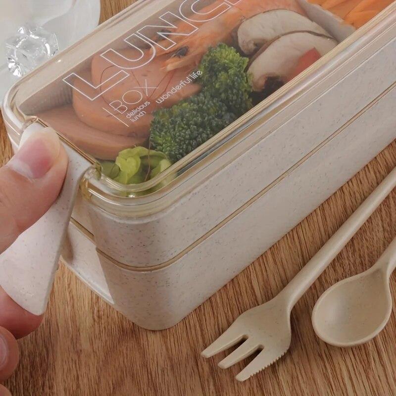 1 pezzo 2 strati Contenitori per il pranzo a prova di perdite, Scatola per il pranzo Bento impilabile con cucchiaio e forchetta, Articoli per la cucina di casa per adolescenti lavoratori