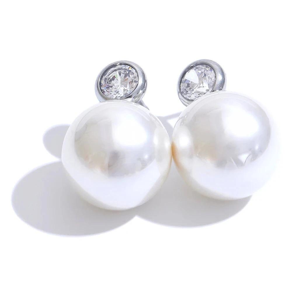 Retro Bezeled Imitation Pearls Screw-Back Dome Stud Earrings Stainless Steel Trendy Simple Charm Jewelry for Women Gift