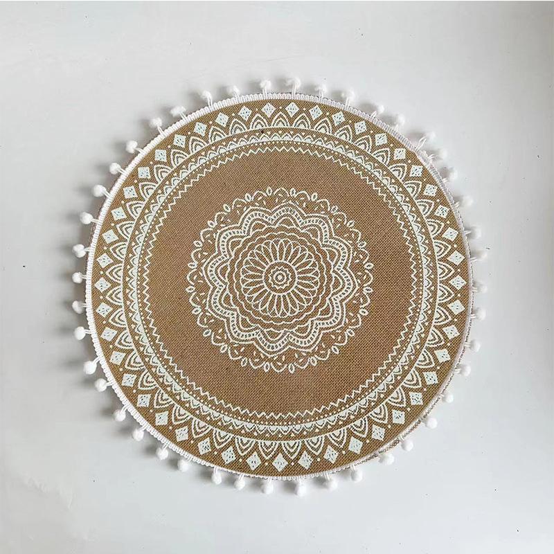 Boho Mandala Round Placemats Heat-Resistant Linen-Cotton Table Mats Washable Non-Slip Dining Decor
