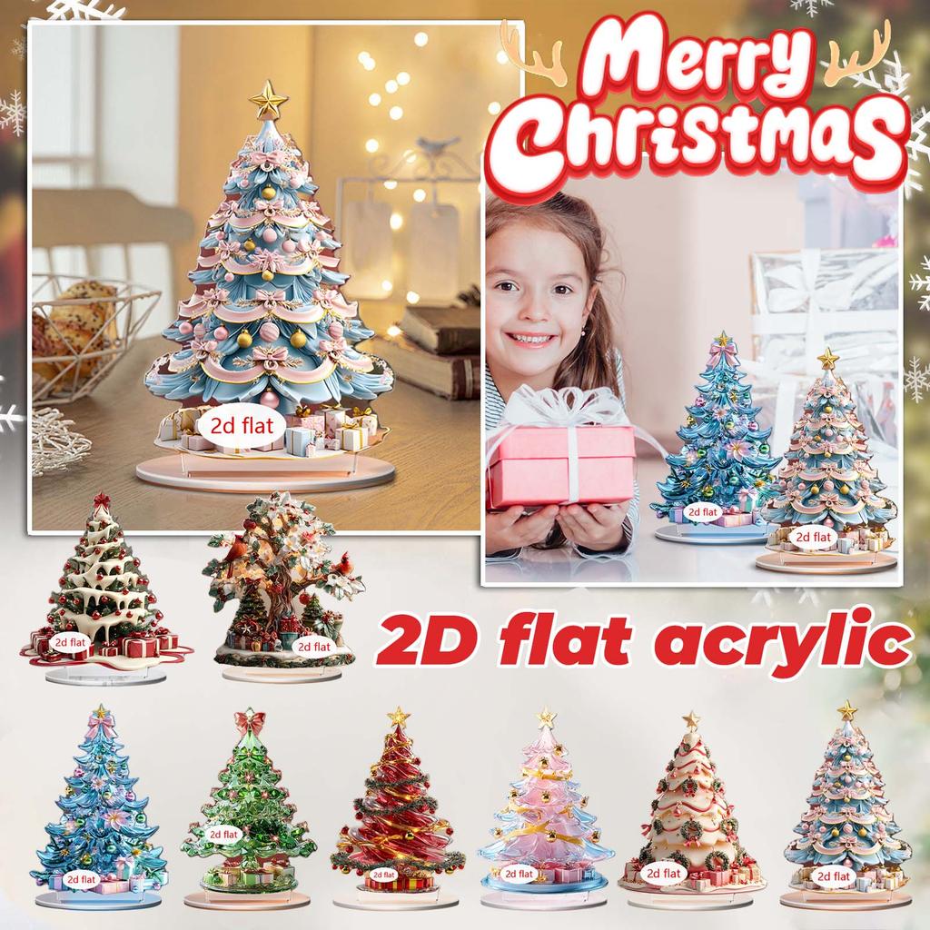 2D Flat Acrylic Christmas Color Gift Christmas Tree Home Living Room Holiday Desktop Decoration Assembly Props