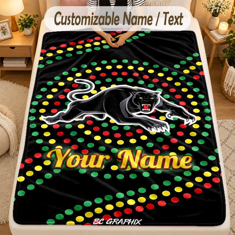Flannel BlanketPenrith Panthers Custom Name Text Personalized Soft Warm Throw Blanket Home Decor Gift