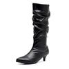 Fashion Sexy Women Pleated Half Boots Pointed Toe 5CM Stilettos Heels Slip on White Women's Mid-Calf Boots Womens Shoes 41 44 Dropshipp