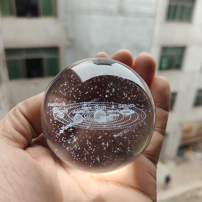 30 Clear Crystal Balls with 3D Laser-Engraved Solar System and Earth Galaxy Design - Creative Desktop Ornaments