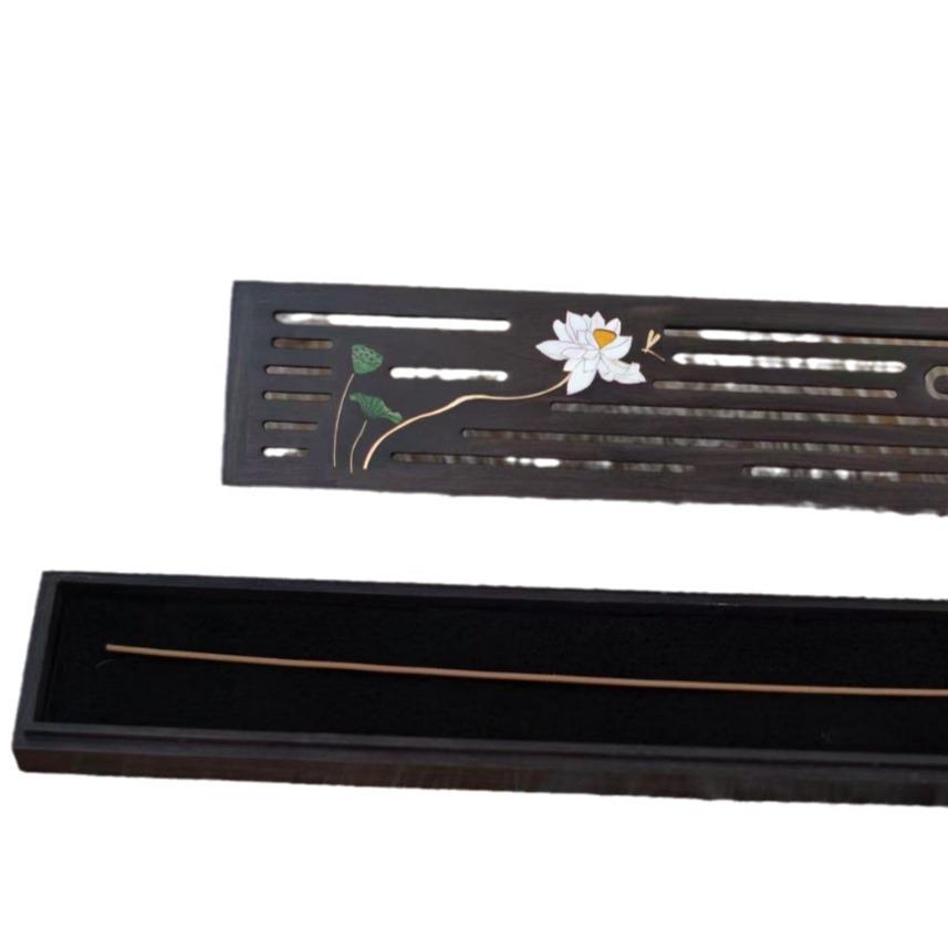 Lotus Rhyme Purple Black Sandalwood Incense Holder Gift Set - Four-Piece Wooden Business Ceremony Souvenir.