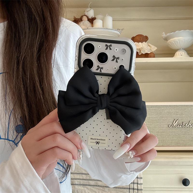High-End Korean Polka Dot Bowknot Case for iPhone 17/16 Pro Max/15 Pro