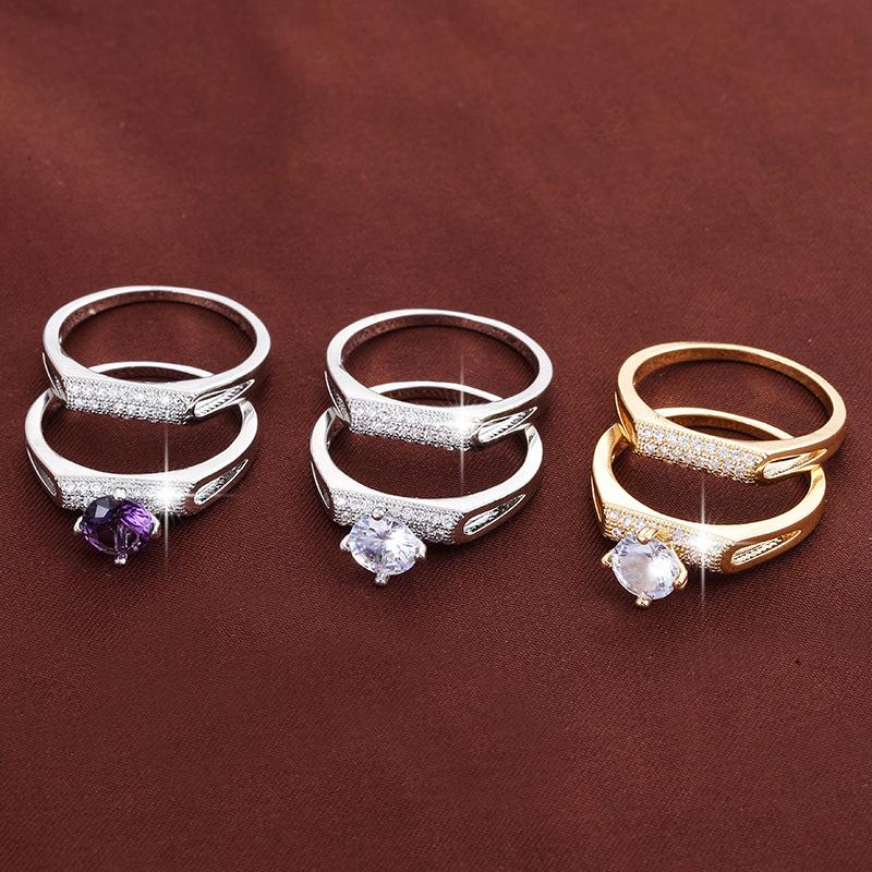 Elegant Geometric Women's Ring Set with Cubic Zirconia - Cross-border Couple Rings