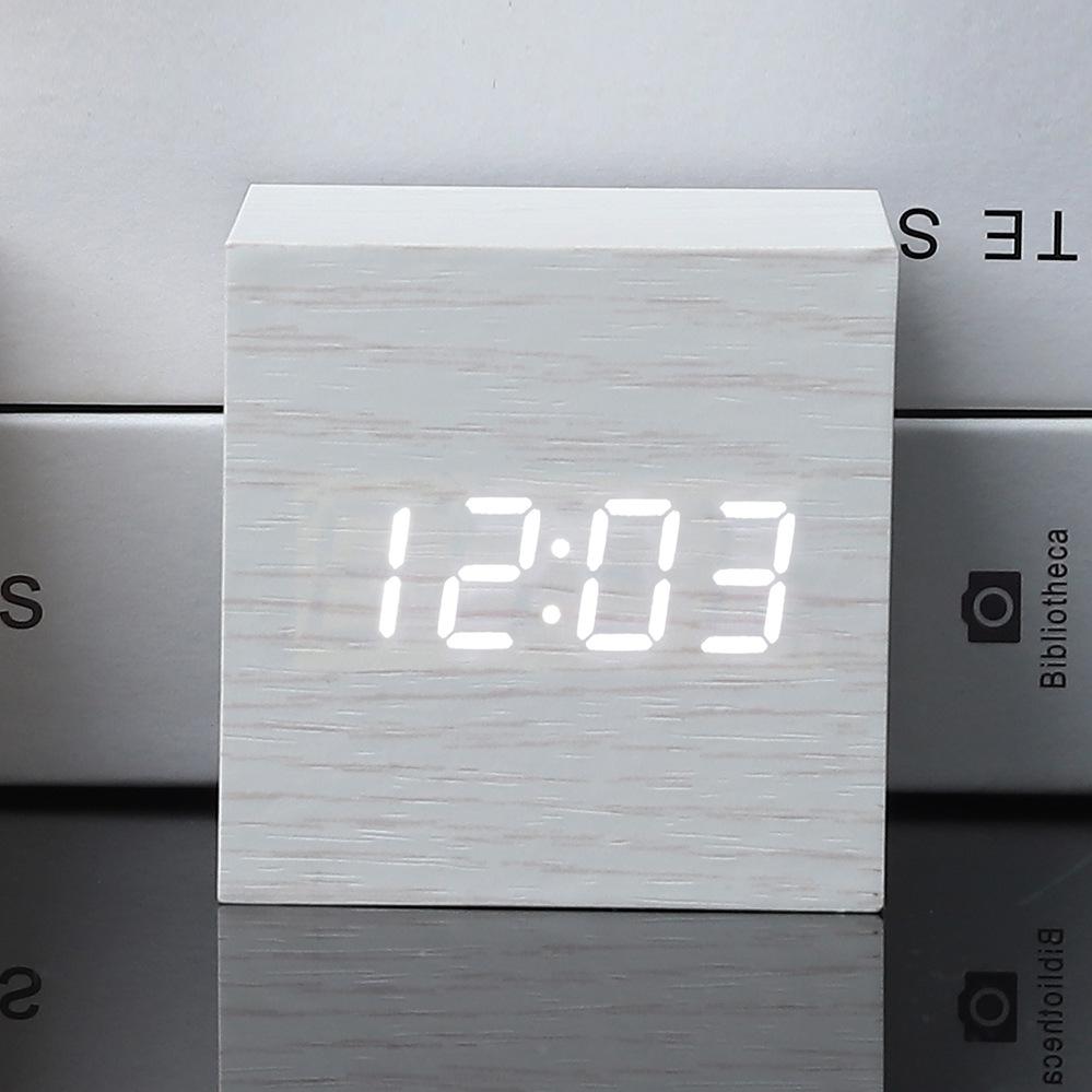 Wood Clock Creative Electronic Clock Square Digital Clock Mini Small Alarm Clock Thermometer Bedside Clock