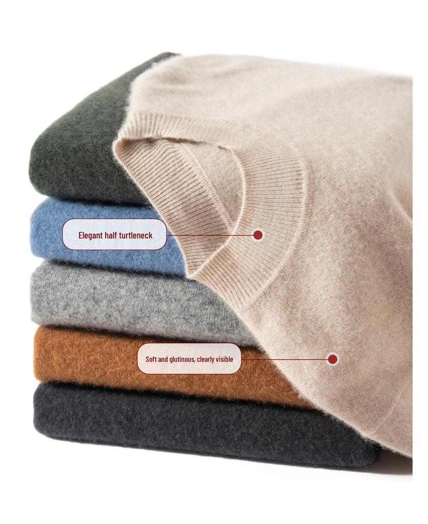 Men's 100% Pure Cashmere Double-Layer Sweater, Semi-High Neck, 2025 Autumn/Winter Thick Knit Base Layer