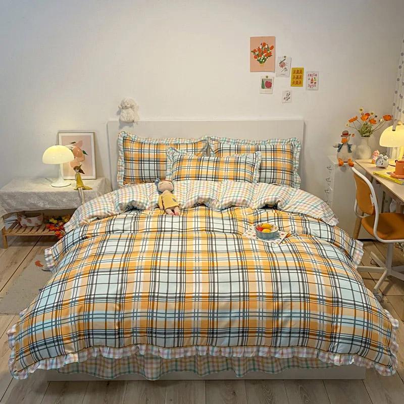 3/4 buc/set Dormitor Studențesc 1,2 m Cearceaf Plapumă Față de Pernă Set Trei Piese Coreean Drăguț Periat Îngroșat Confortabil Lenjerie de Pat Pat Dublu Set 4 Piese