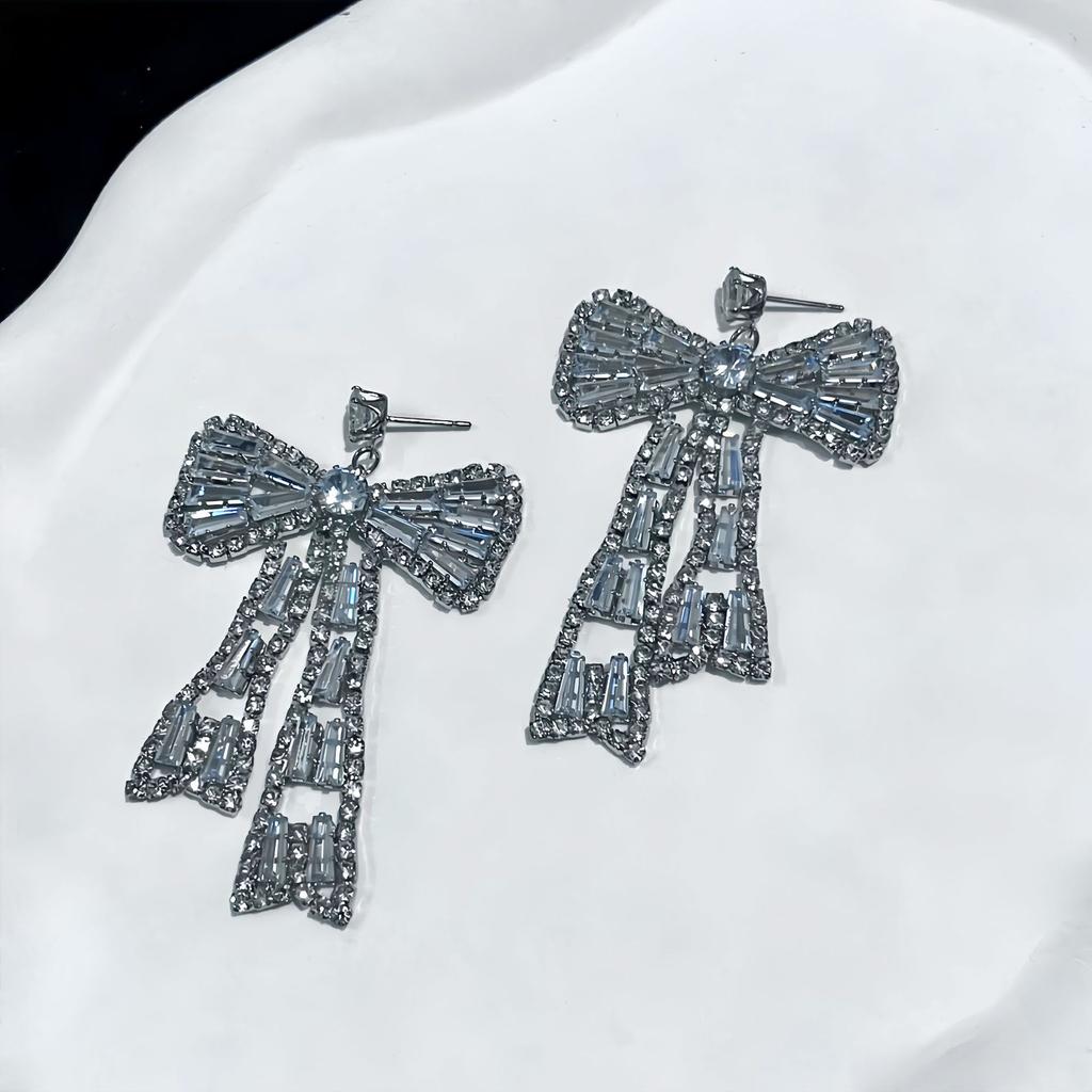 Korean Bow Necklace Ins Full Diamond Tassel Temperament Light Luxury Rhinestone Simple Neck Chain Collarbone Chain Fashion Jewelry