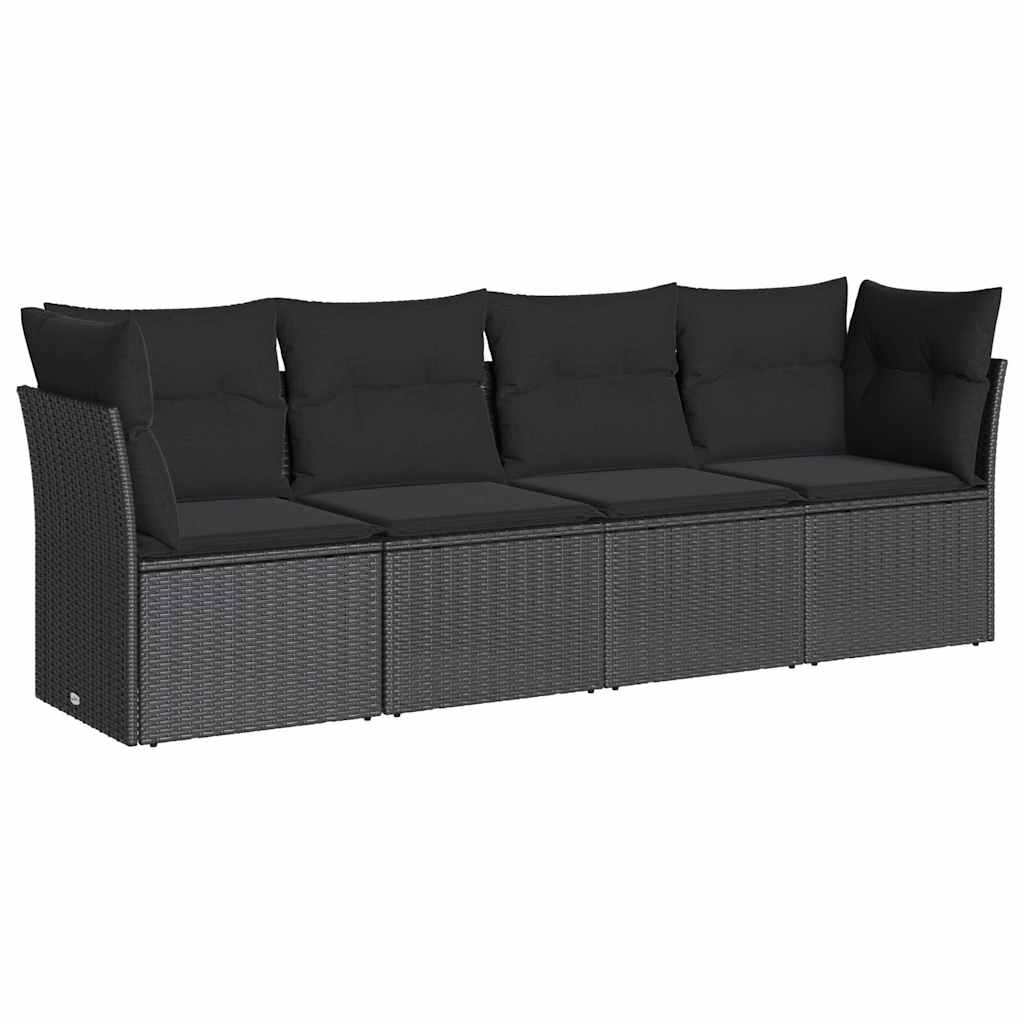 Vidaxl 4-Cz. Garden Lounge Set, Cushions, Black PE Rattan