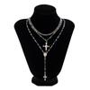 3/4Pcs Simple Jesus Cross Pendant Choker Stacking Necklace For Women Trendy Colorful Crystal Chain Christian Jewelry Gift