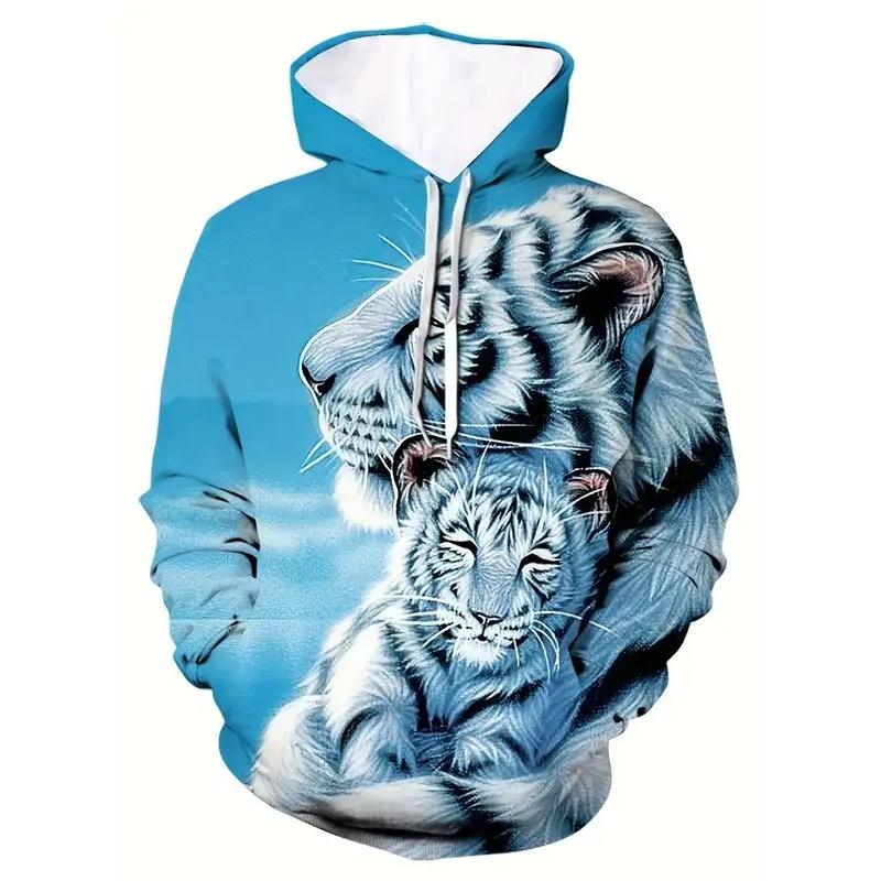Herren 3D Tiger Grafik Hoodie, Aktiv Leicht Dehnbar Atmungsaktives Kapuzensweatshirt Für Draußen Herbst und Frühling Mode 2023