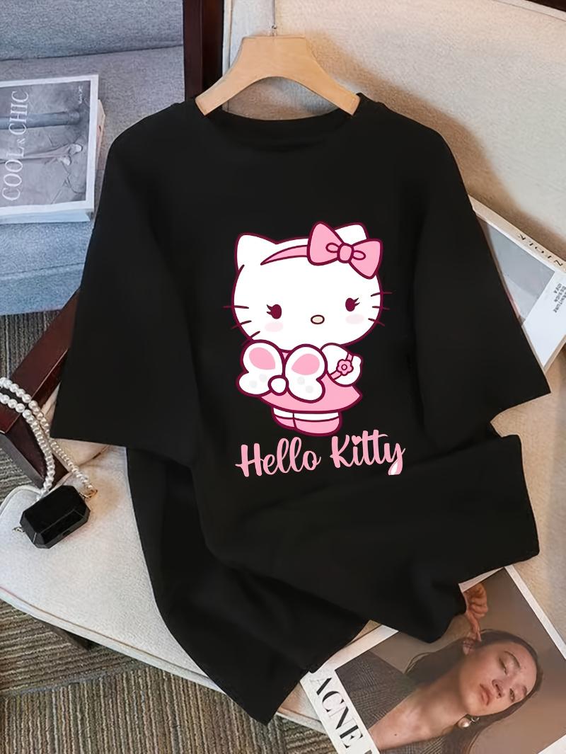 

Hello Kitty and Friends Casual Style Women Short Sleeve Cartoon Pattern Round Neck Tshirt Loose Short Sleeve Fun Cotton S