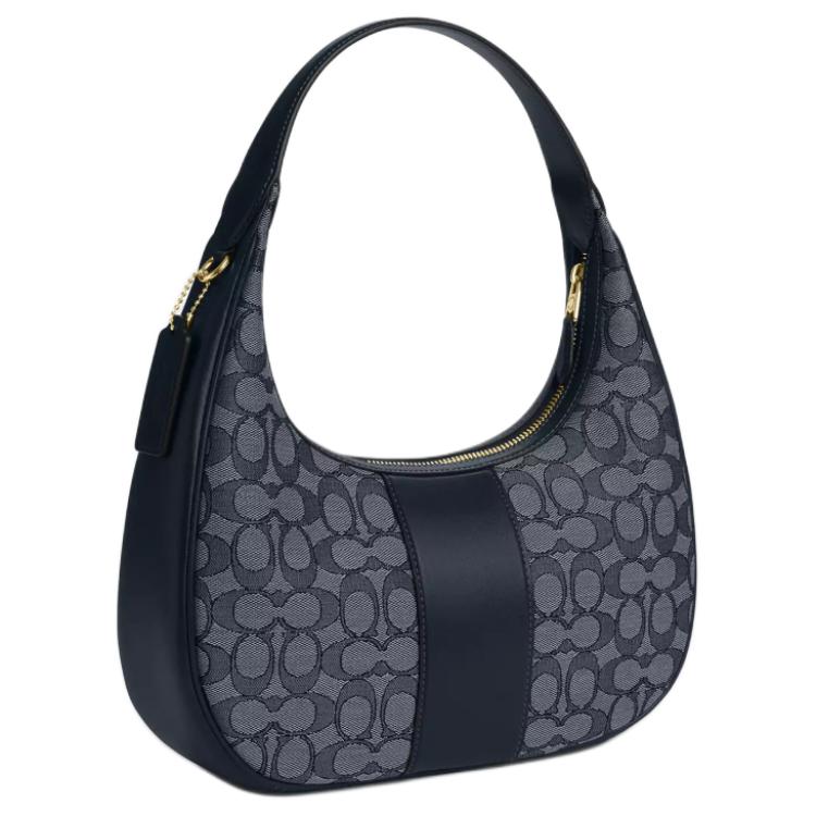 Coach Carmen 29 Logo Zip Closure Jacquard Leather Tote Shoulder Bag Large Women Bags Midnight-Navy CV001-IMX1X