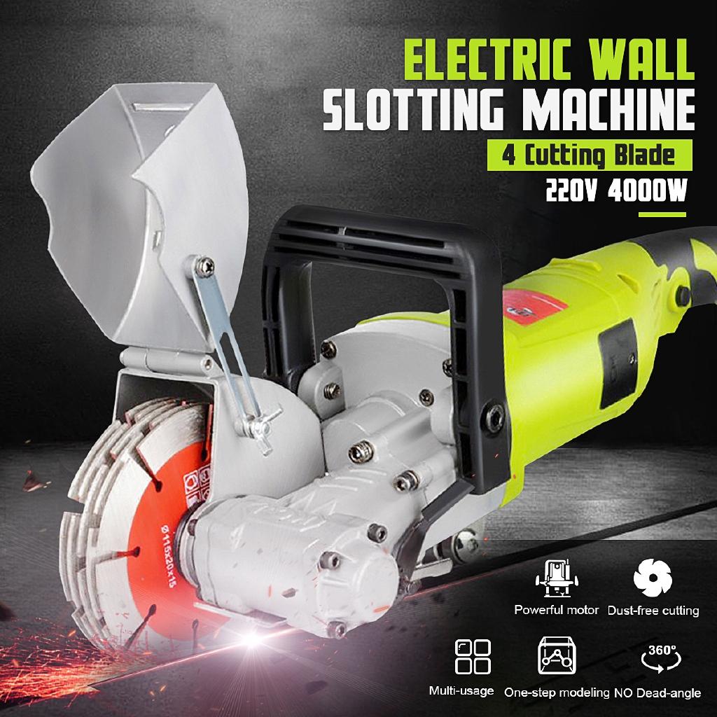 4000W Electric Slotting Brick Wall Chaser Cutting Grooving Machine 220V 4KW Steel Concrete Cutter Slotting Set Power Tools
