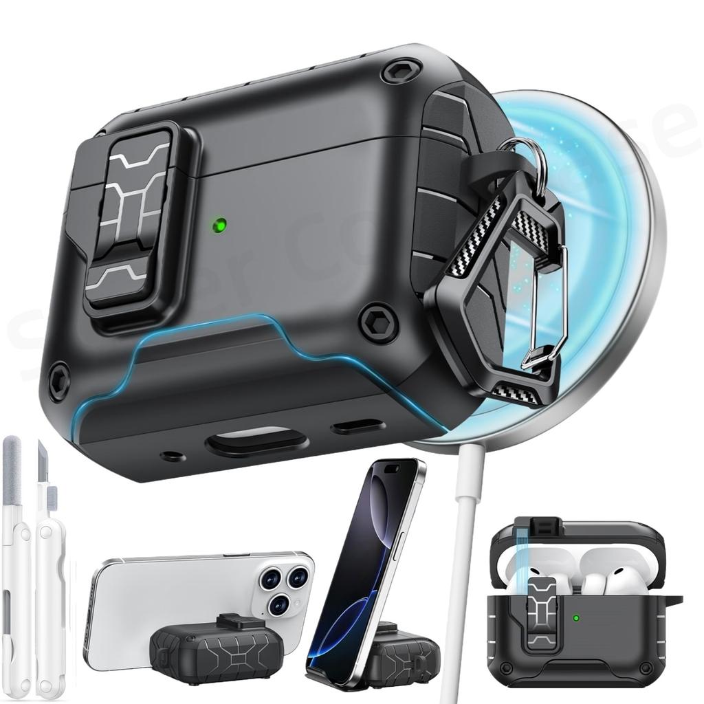 For AirPods Pro 3 Case (2025) with Phone Stand & Cleaning Kit Magnetic Automatic Lock Case Cover for AirPods Pro 3rd Generation