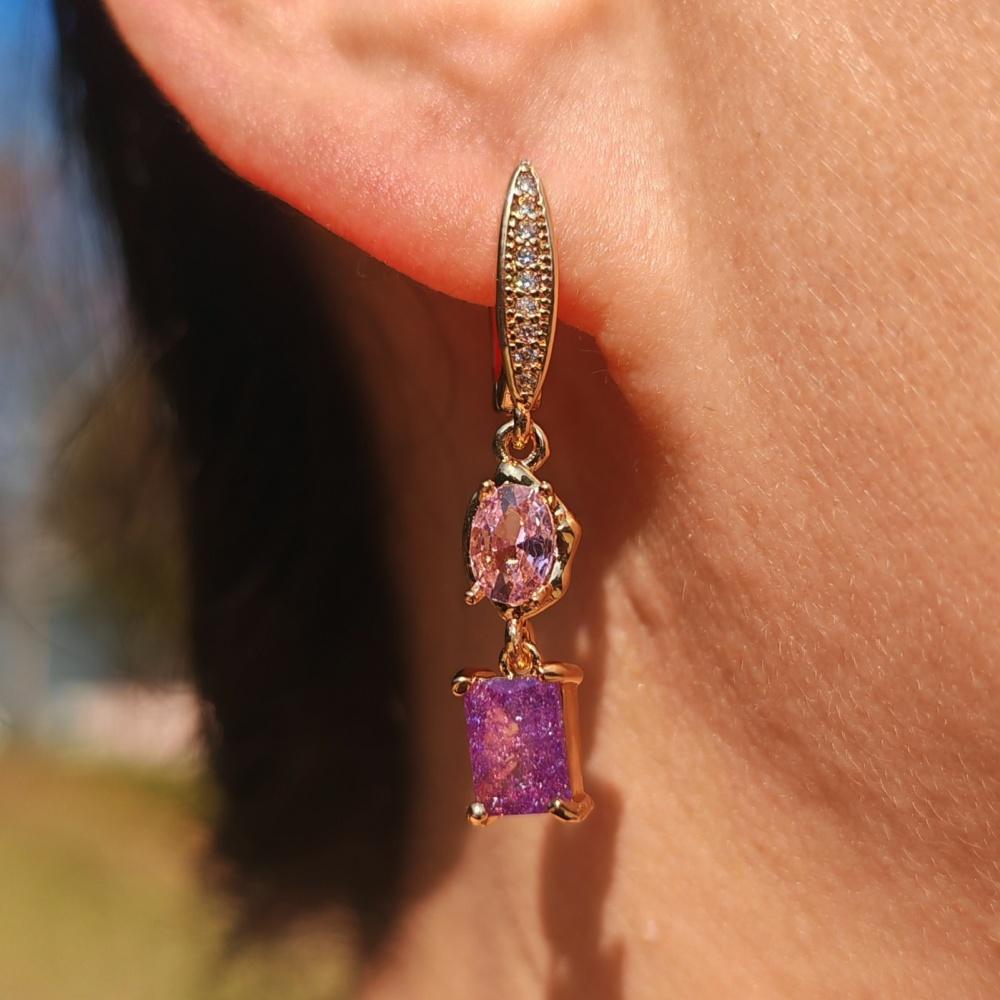 1 Pair Fashion Colored Square Dangle Earrings for Women Cubic Zirconia Earring Jewelry Wedding Party Accessories