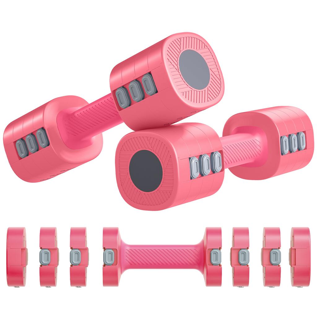 Adjustable Dumbbell Set, 5 kg 4-in-1, Pairs 1/1.5/2/2.5 kg, Non-Slip Handles, Cherry Pink