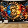 Muster von Sonne, Mond und Sternen Digitaldruck Polyester Wandbehang Wandteppich Dekoratives Wohnzimmer Büro Hintergrund Geschenk