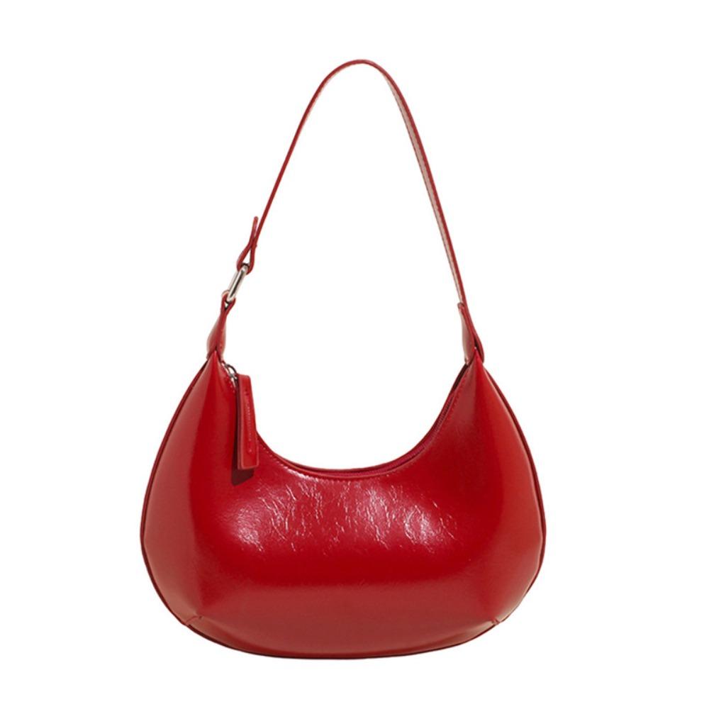 Candy Color Moon Underarm Bag Solid Color Women's Hobo Bag Casual Pu Leather Shoulder Bag  Girl